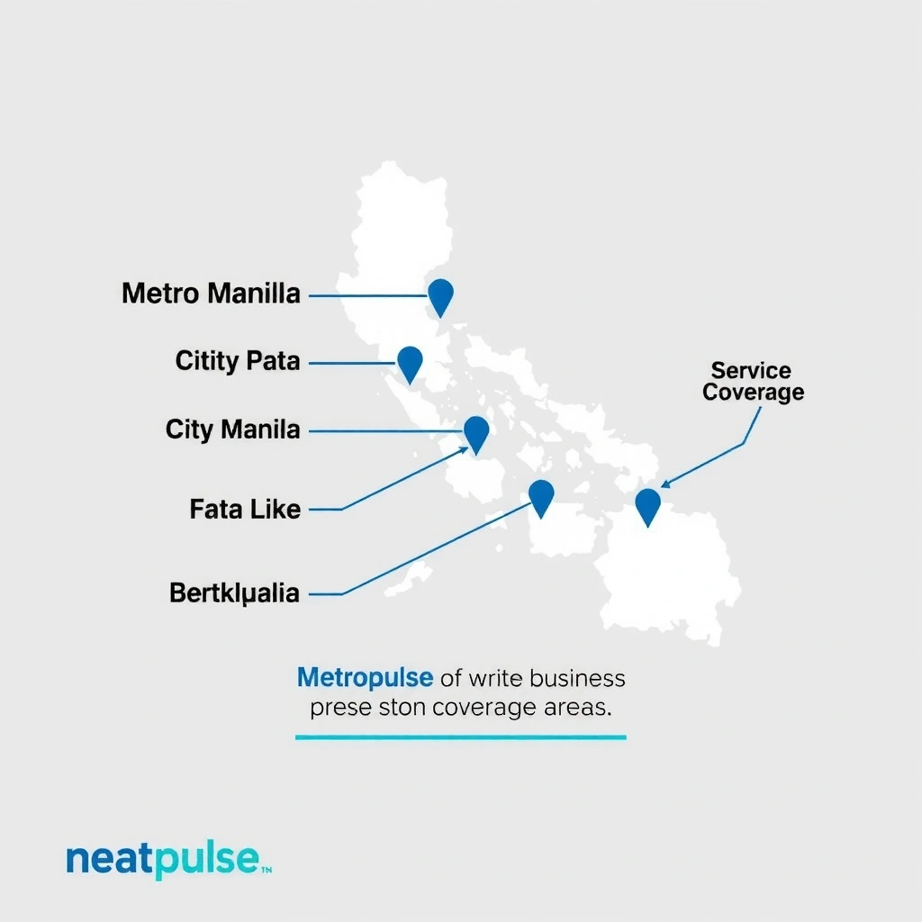 Metro Manila service area coverage map showing neatpulse's cleaning service coverage across the region